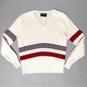 Vintage Jantzen Sweater Preppy Stripe Vneck Retro Sport Tennis School Academia M